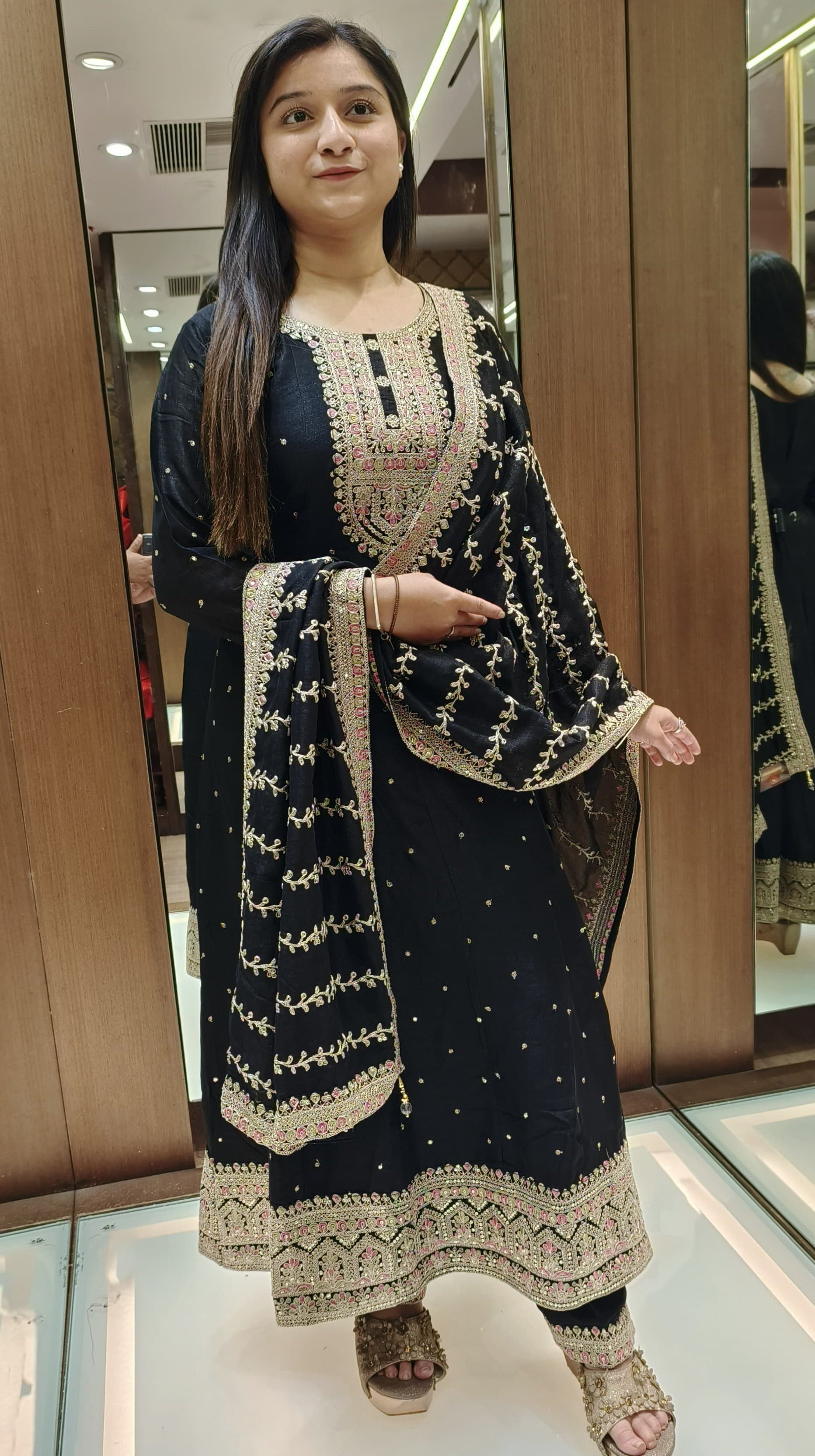 Black Color Silk Embroidered Salwar Suit